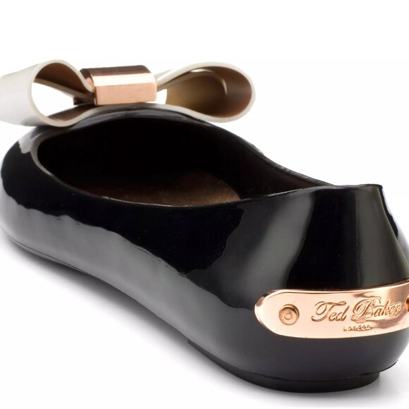 TED BAKER London - Black White Bow w/ Rose Gold - Jelly Slip Ballet Flats - 7 - Picture 3 of 8